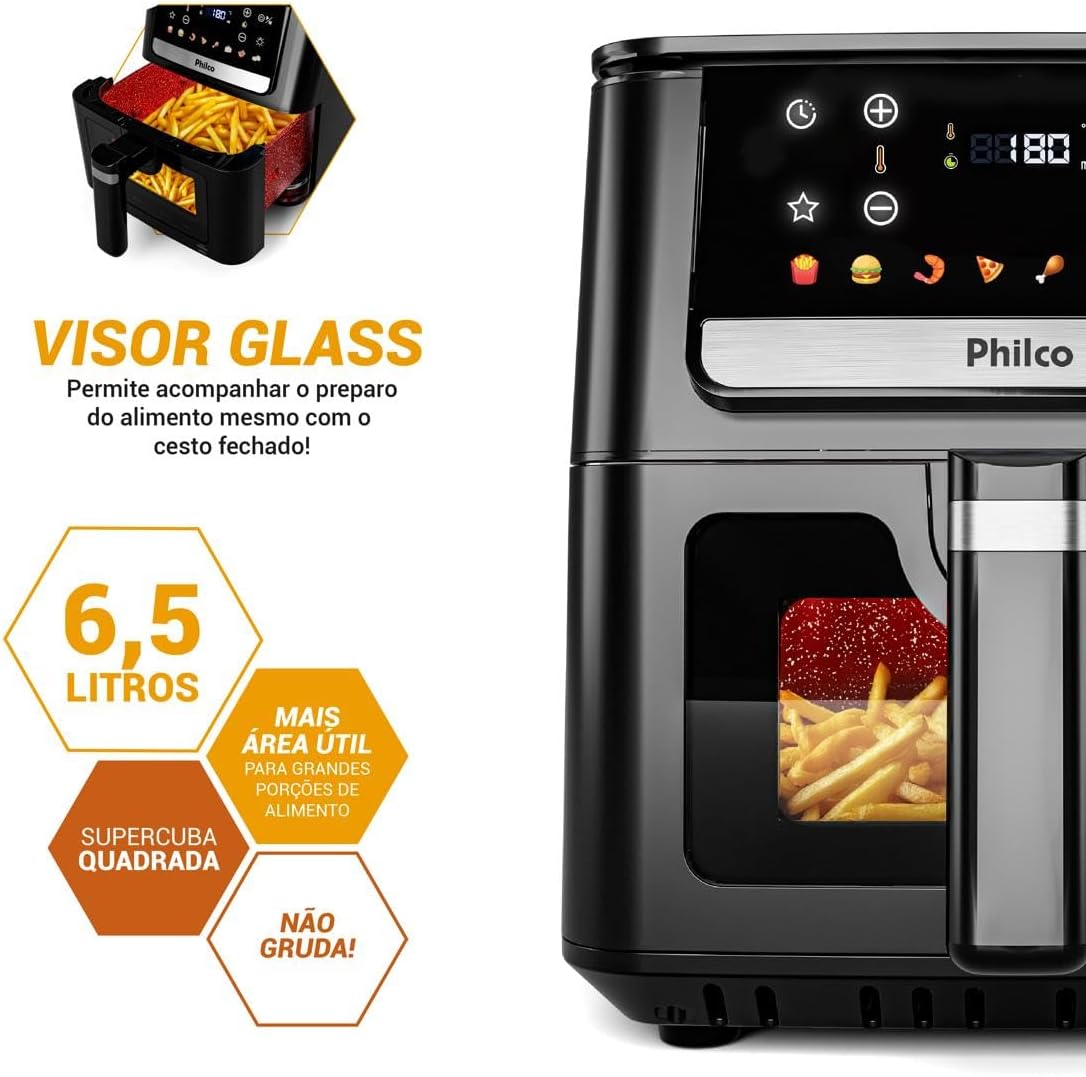 Air Fryer Philco 6,5L Visor Glass 1700W PAF65 Bivolt — foto 6