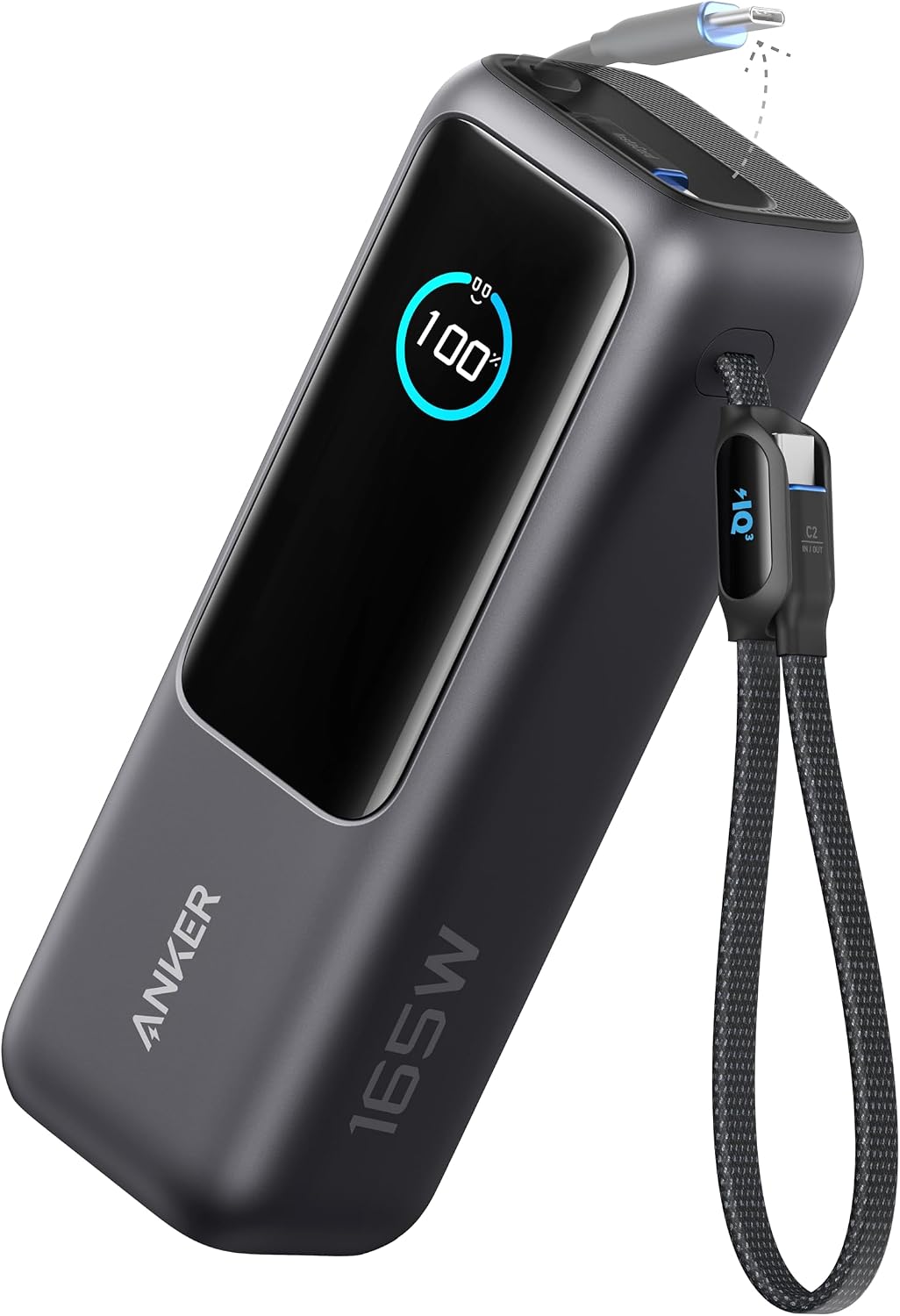 Anker Laptop Power Bank, 25.000mAh Carregador Portátil para Notebook,3-Portas 165W USB-C,Cabos Retráteis Integrados
