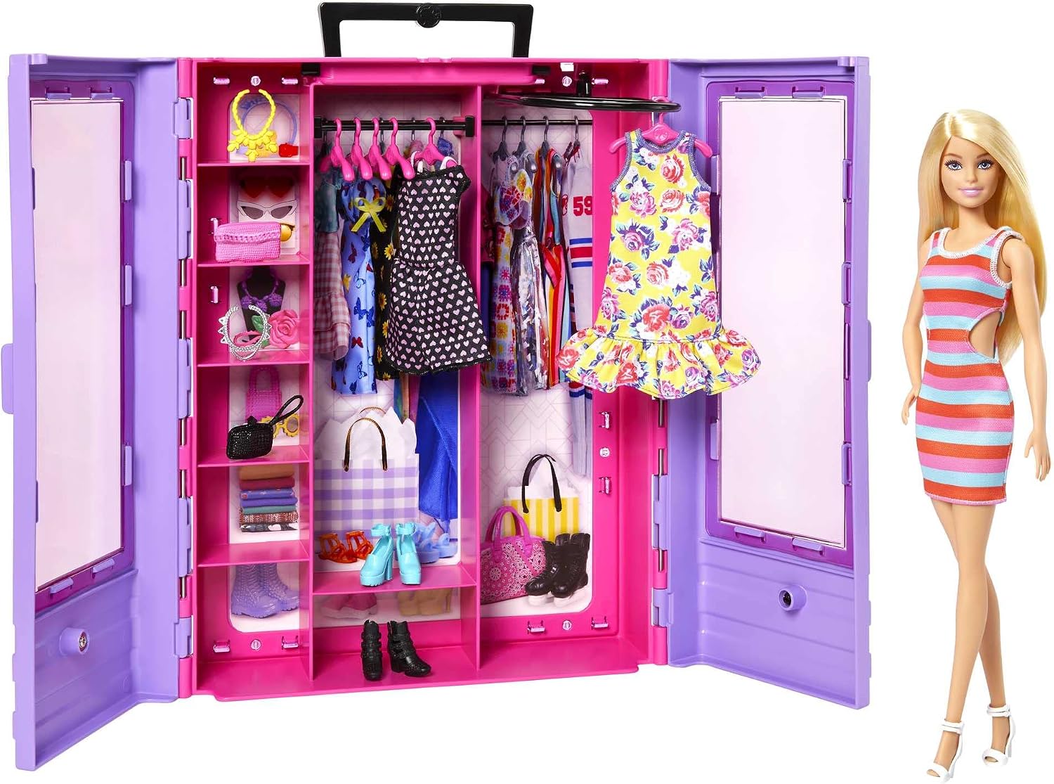 Armário de Moda Portátil para Bonecas Roxo e Rosa