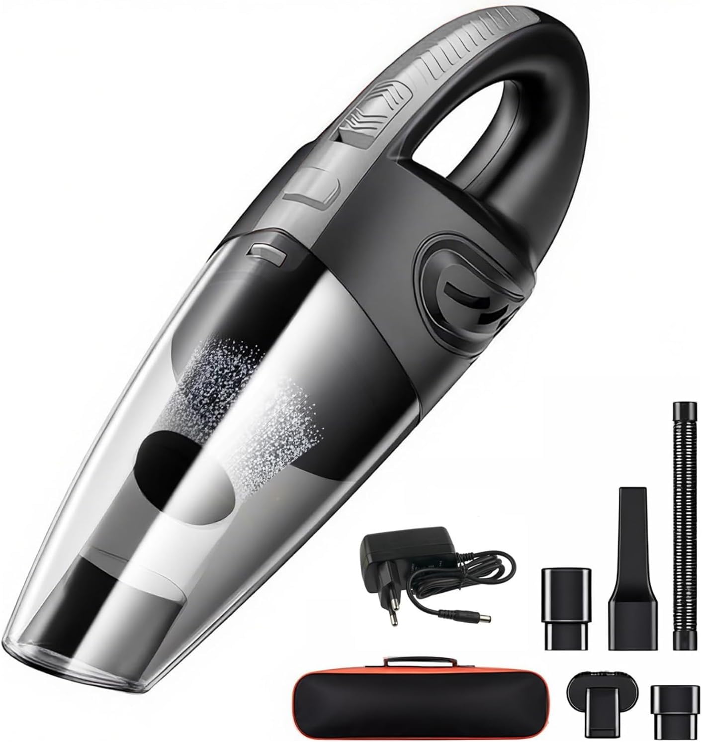 Aspirador de Pó Portátil Sem Fio, 120W Alta Potência com Sucção Poderosa, Uso Seco/Úmido, Recarregável, para Carros e Casa, Filtro Lavável, Inclui 7 Acessórios, Preto (cinza)