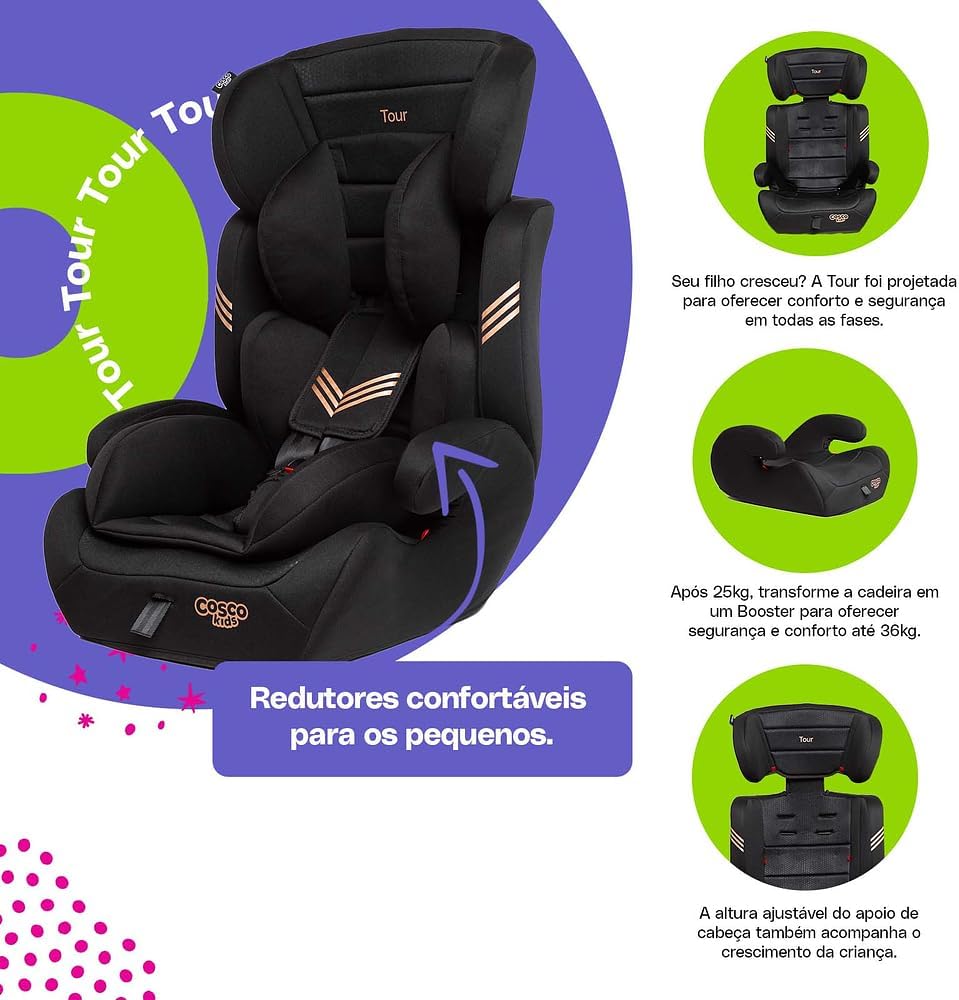 Cadeirinha Cosco Kids, Tour, 9 a 36 Kg, Preto Bronze — foto 3