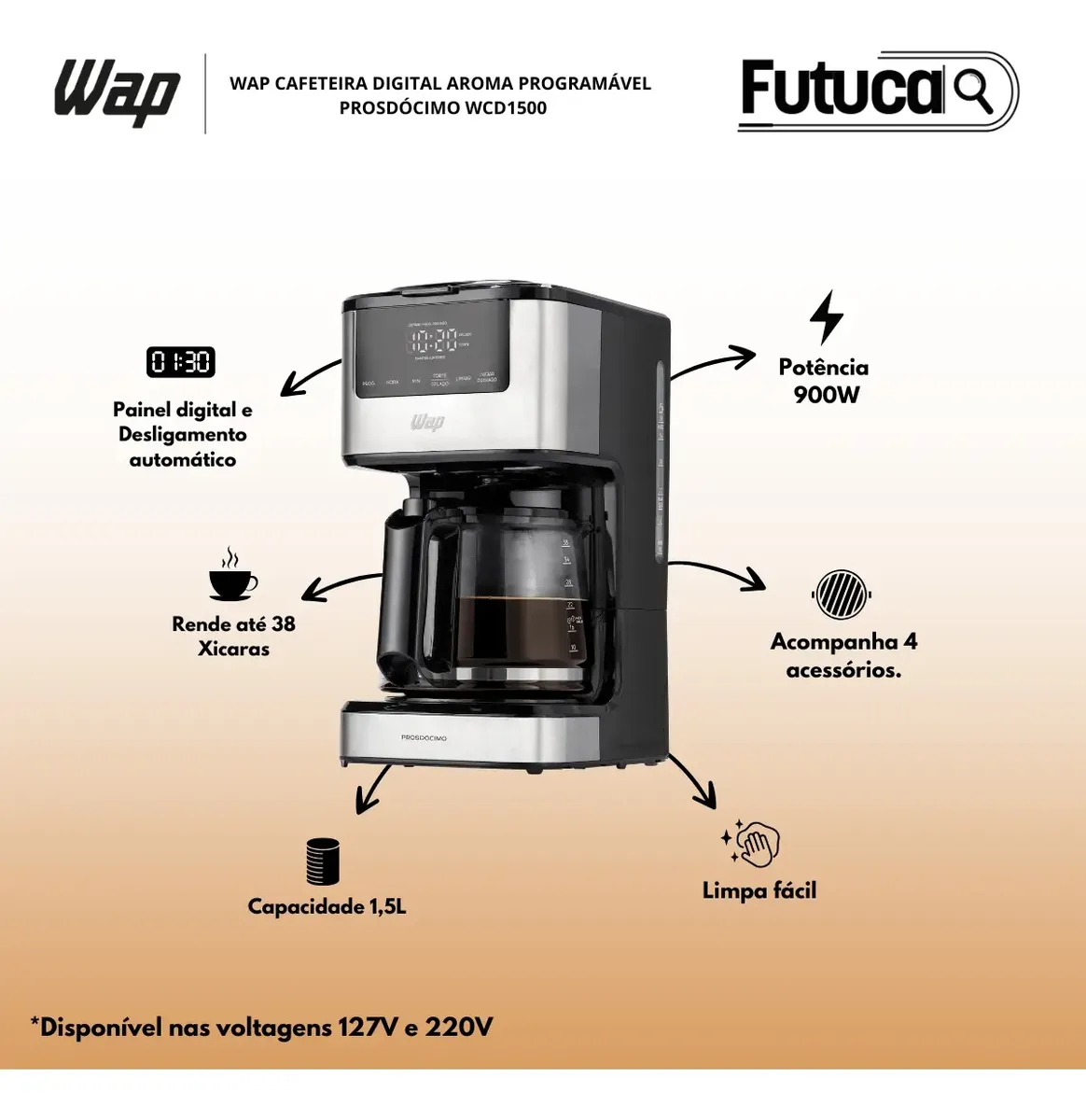 Cafeteira Inteligente Elétrica Automática Digital Wap Aroma — foto 2