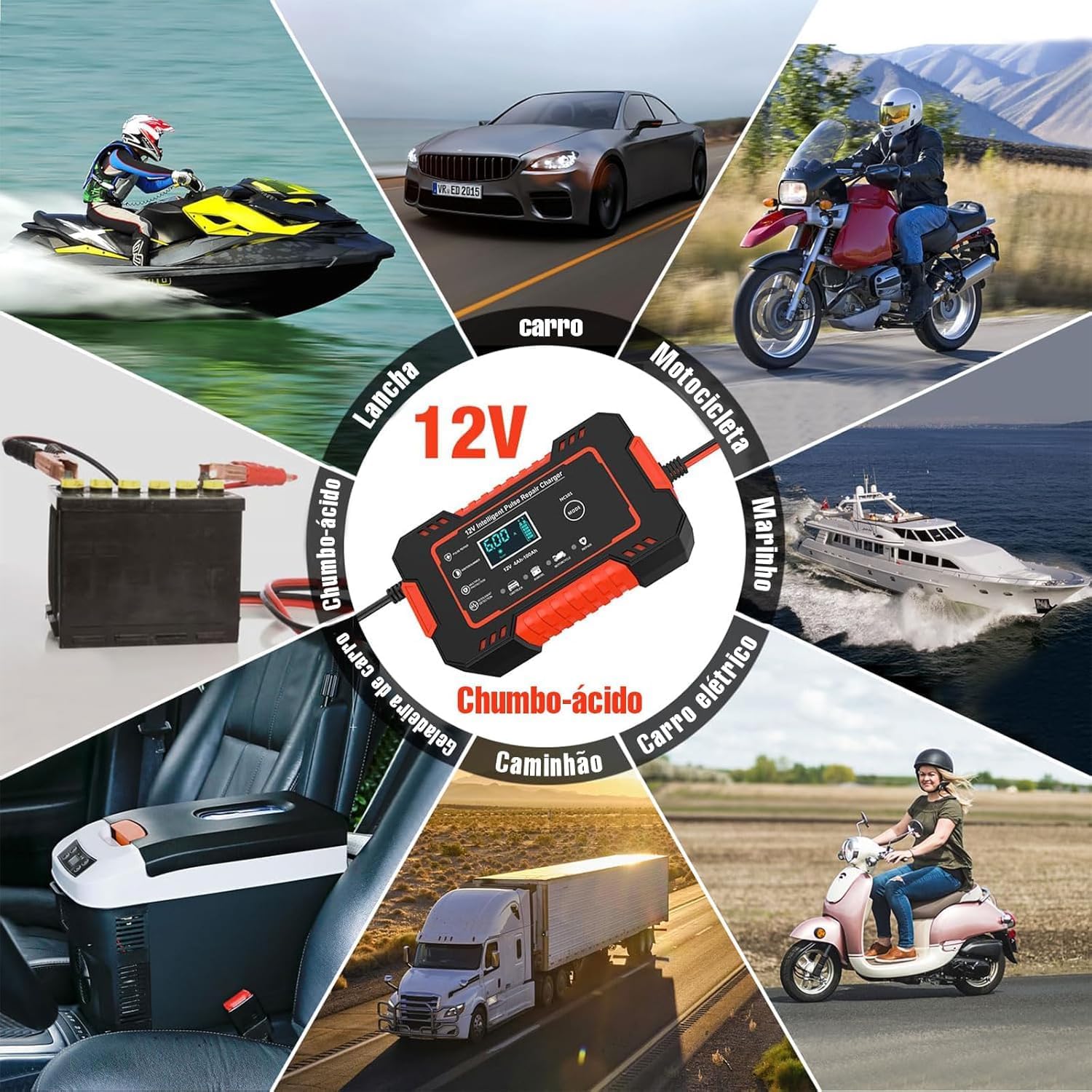 Carregador de Bateria Inteligente 12V 6A para Carros e Motos — foto 6