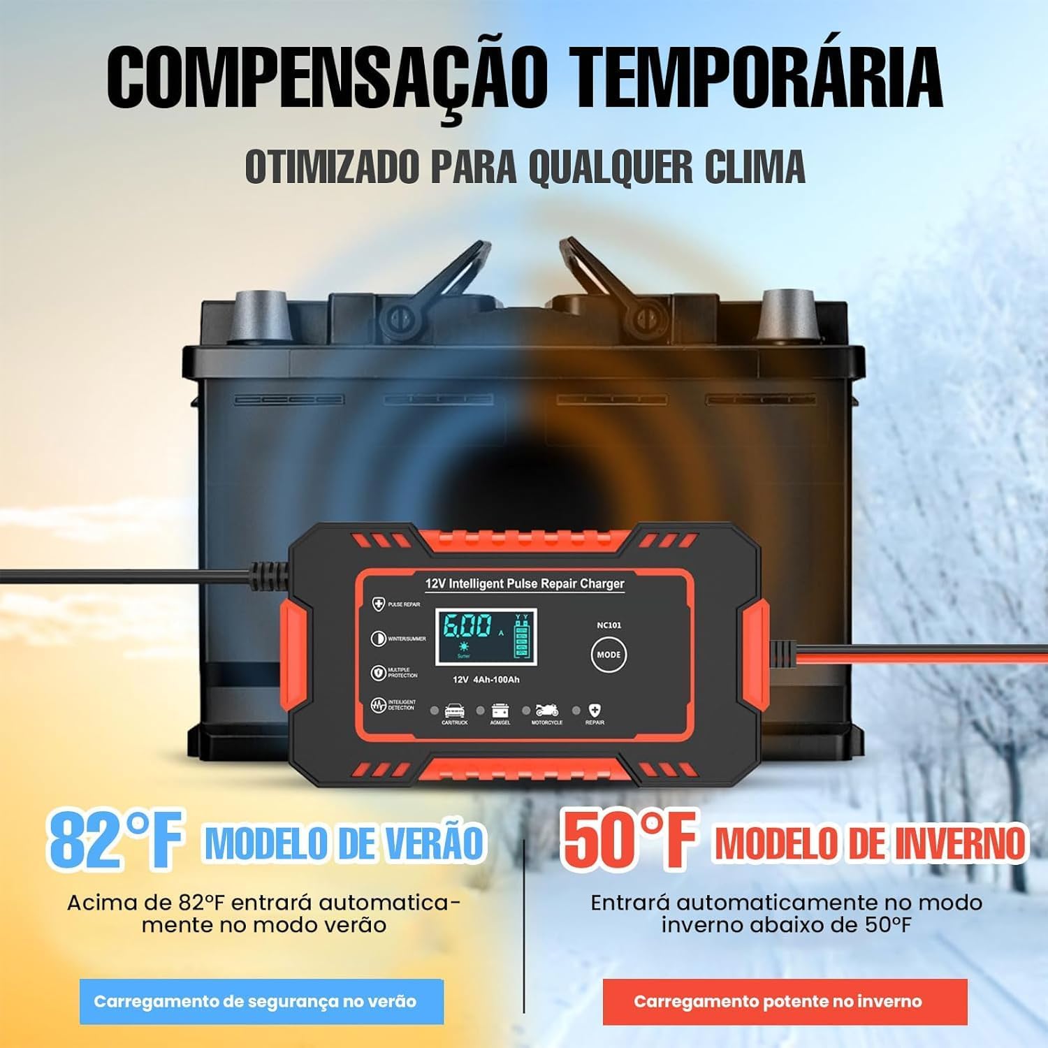 Carregador de Bateria Inteligente 12V 6A para Carros e Motos — foto 3