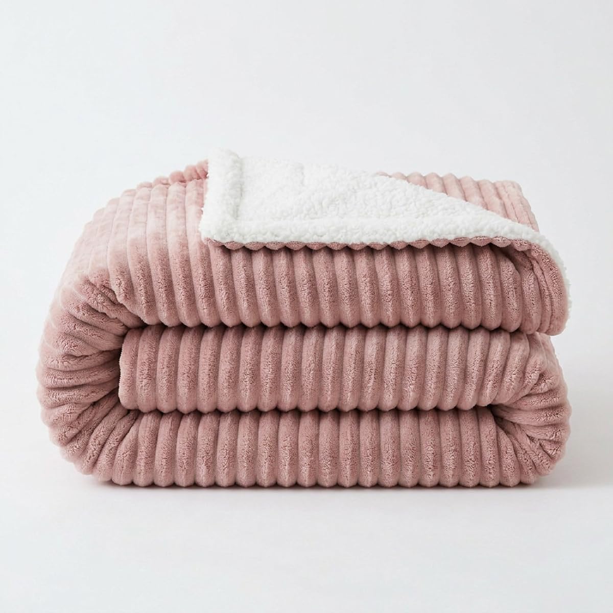 Coberdrom Manta Queen Sherpa Canelado Termico Grosso Pesado Microfibra Peludo Aveludado Felpudo Macio 2,20x2,40m Casa Dona (Rose)