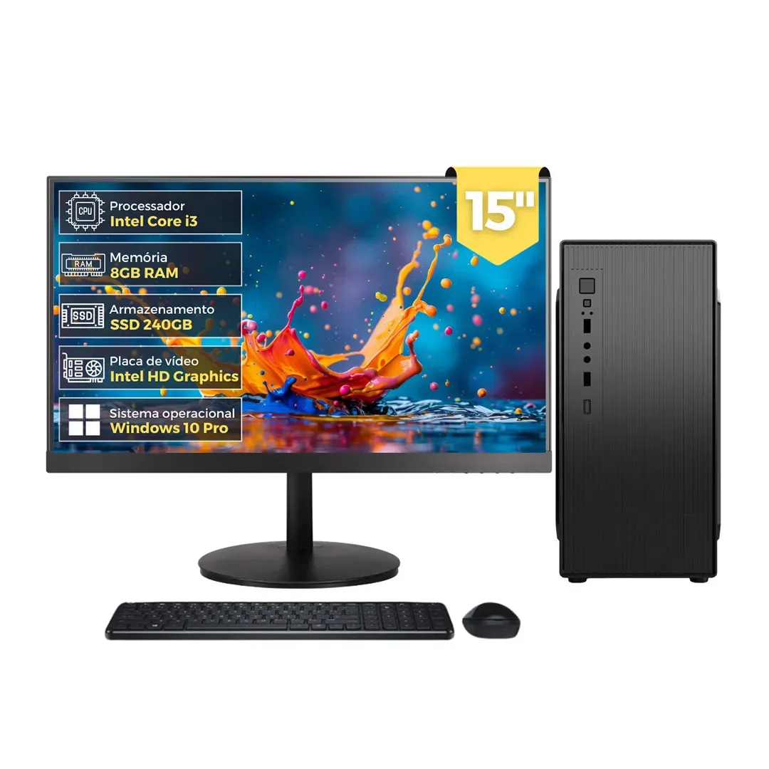 Computador Completo Intel Core I3, 8gb Ram, Ssd 240gb, Monitor Led 15 Hdmi, Windows 10 Pro - 2eletro Lite Cd2e-li101