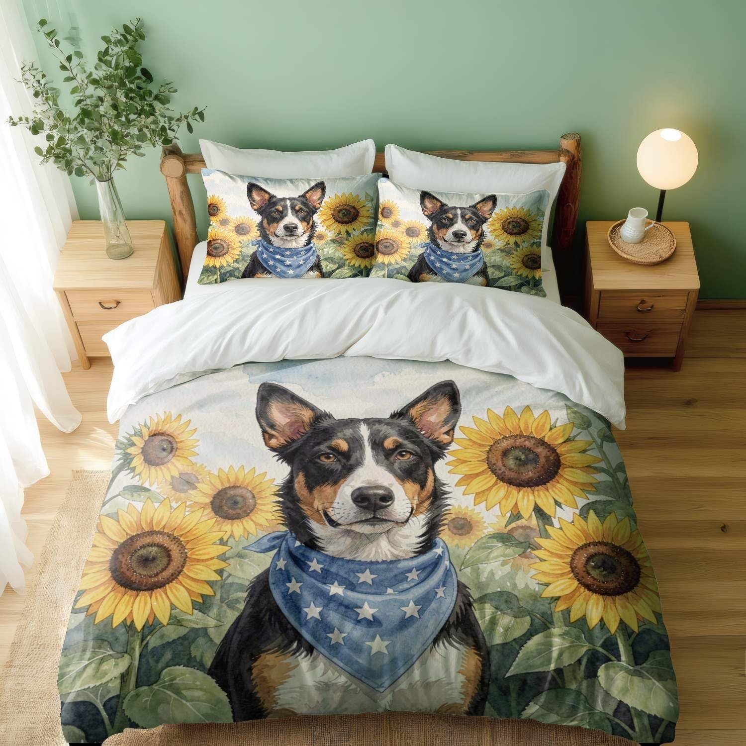 Conjunto de capa de edredom com bandeira americana de cachorro patriótico God Bless America 3 peças solteiro casal queen king (06, Queen 228 x 228 cm + 51 x 76 cm)