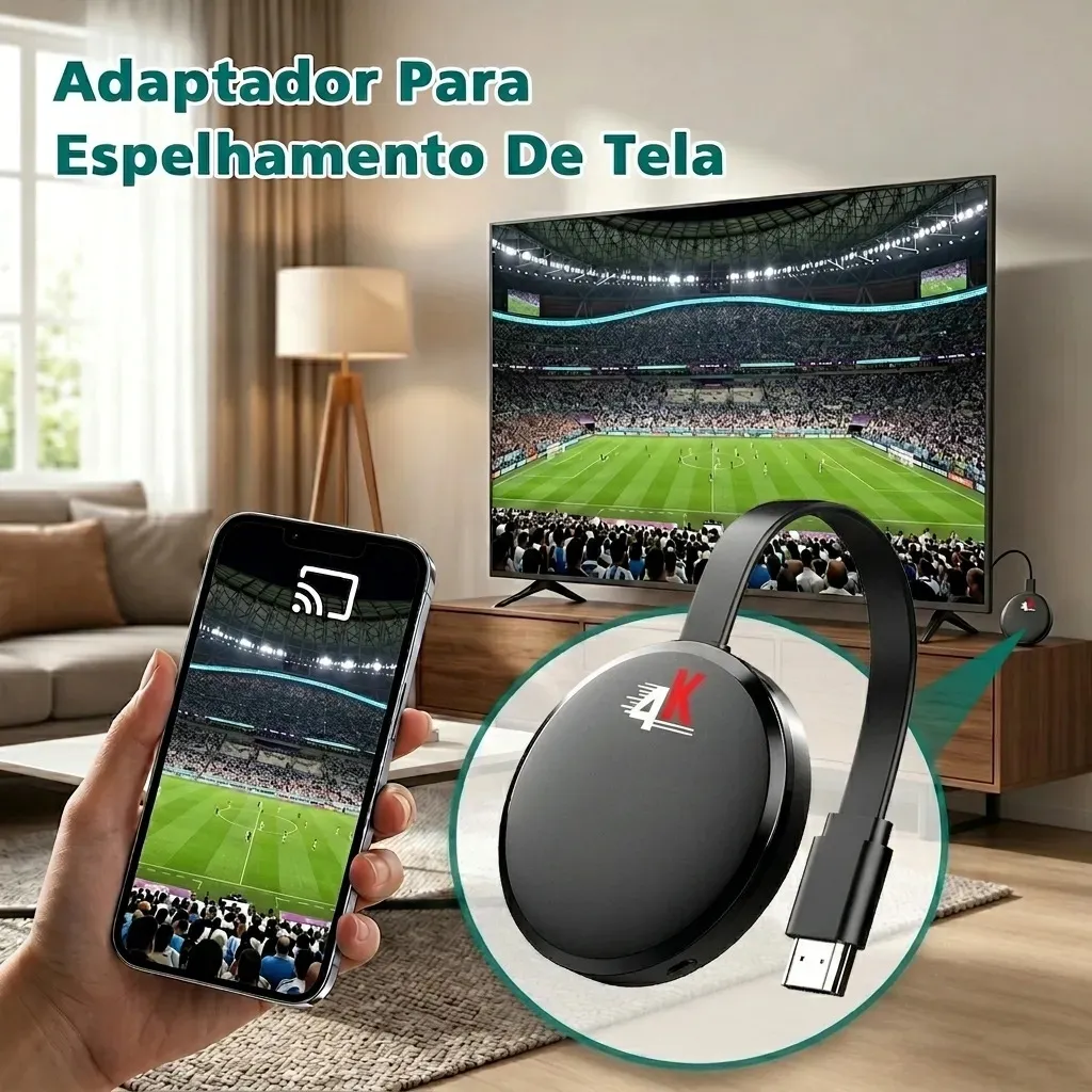 Conversor Tv Para Smart Espelhamento De Tela 4K Dual Band 2.4/5GHz Hdmi Para Android E Ios - Compatível Com Tv Antiga Samsung, Lg, Philips E Philco - Dongle Ideal Para Reunião, PC E Celular