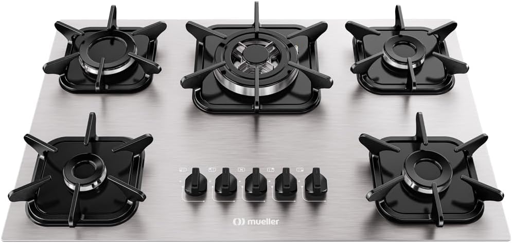 Cooktop Mueller 5 Bocas de Alumínio com Queimador Tripla Chama MCG5BK
