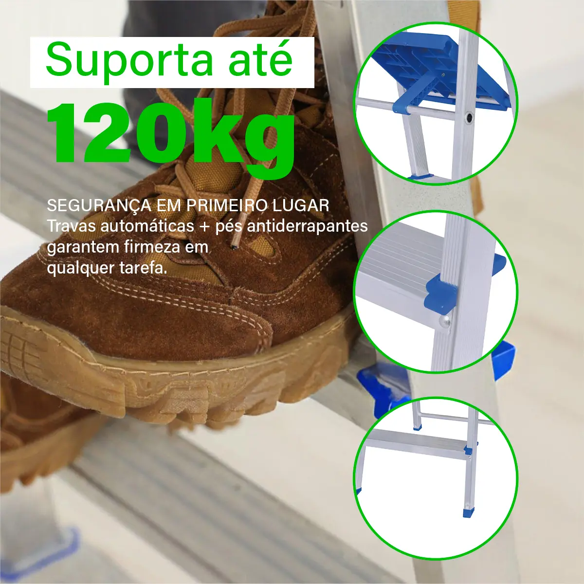 Escada De Alumínio 6 Degraus Dobrável Leve Prateada Azul — foto 3