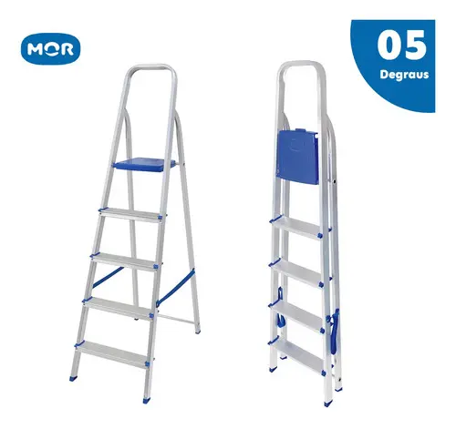 Escada Doméstica Em Aluminio 5 Degraus Real — foto 2