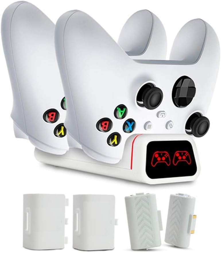 Estação de Carregamento para Controles Xbox Serie SX e One, Branco, com 2 Baterias Recarregáveis, Dock Duplo