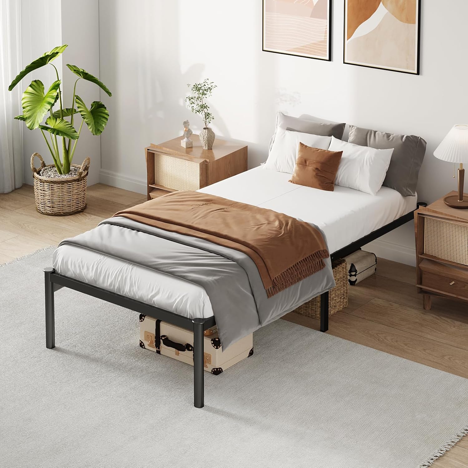 Estrutura De Cama De Metal, Não Precisa de Box Spring,Com Espaço De Armazenamen Cor Preto (TWIN)