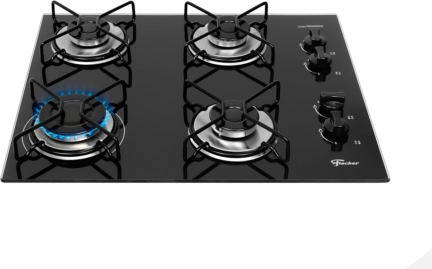 FISCHER COOKTOP À GÁS 4 BOCAS FIT LINE TREMPE ARAMADO MESA VIDRO PRETO BIVOLT 36350-102675