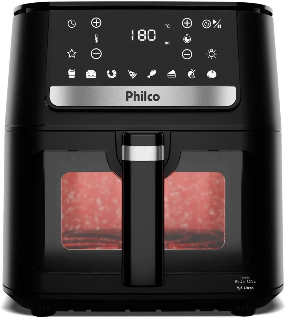 Fritadeira Air Fryer Digital 9,5L Preto Inox com Revestimento Cerâmico Redstone