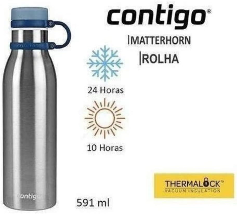 Garrafa Térmica Inox Parede Dupla Matterhorn 591ml Azul Mônaco Contigo — foto 2