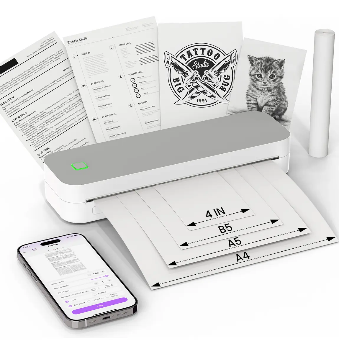 Impressora Portátil Ablemark A4 sem Tinta Com Bluetooth