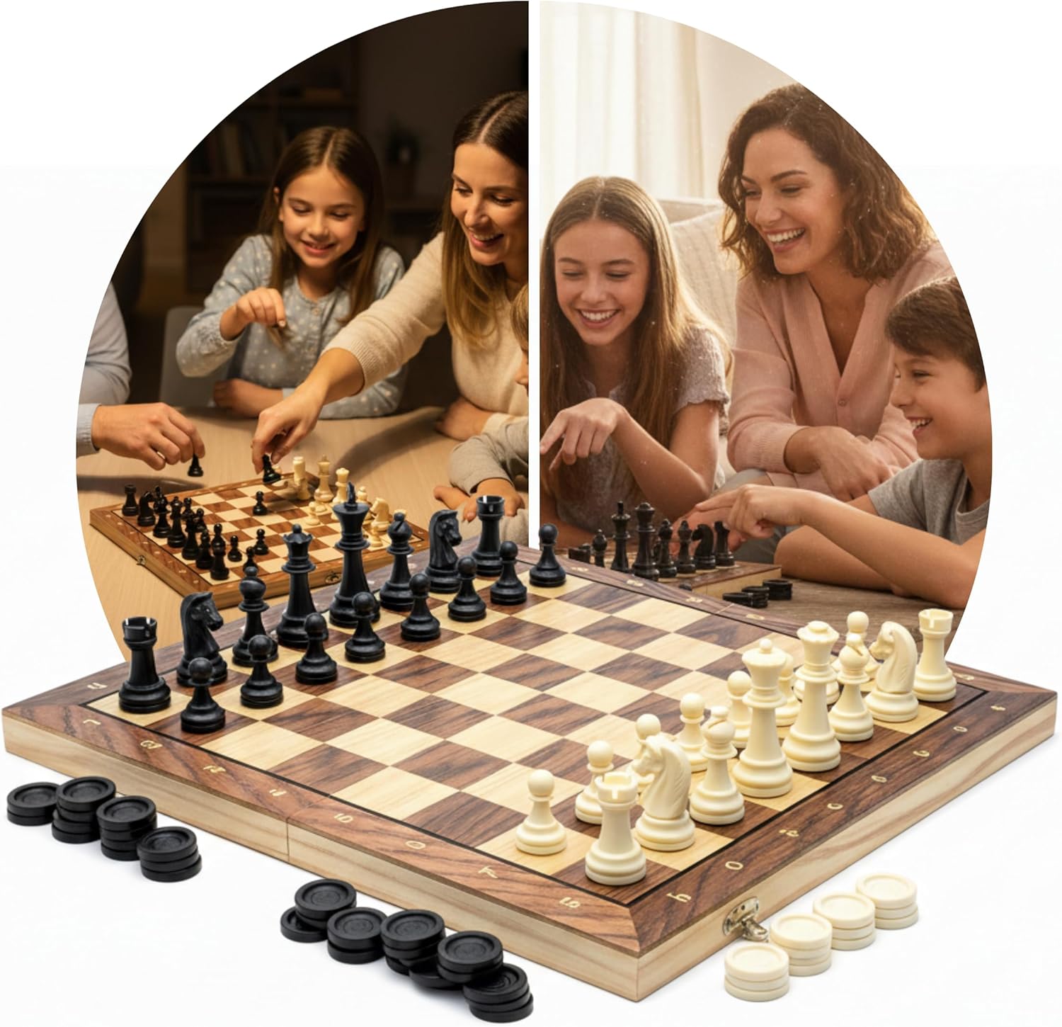 Jogo 3 em 1 Xadrez, Damas e Gamão com Tabuleiro Dobrável 24 cm
