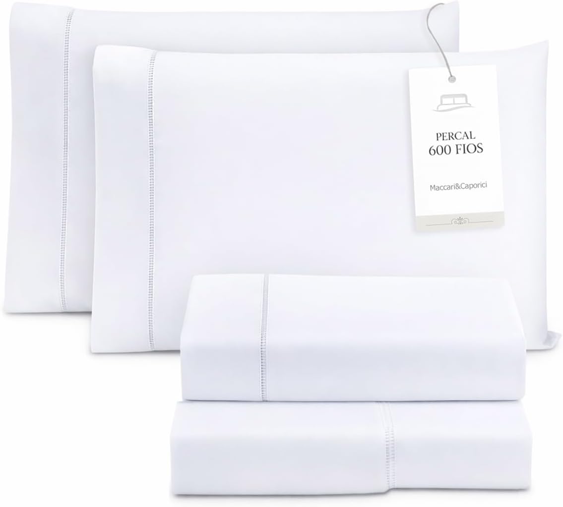 Jogo Cama King Size Toque Macio 4 Peças Percal 600 Fios Branco