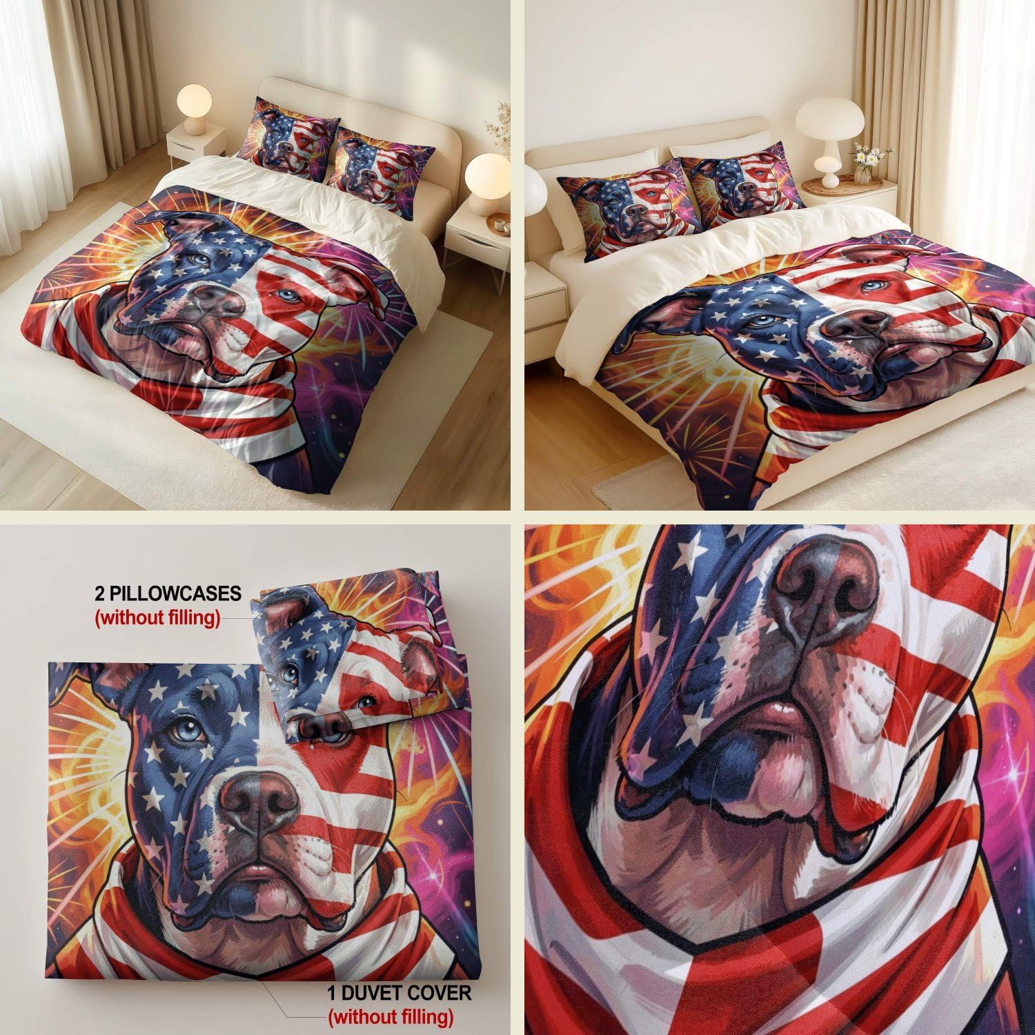 Jogo de Cama Patriótico Bandeira Americana Impressão Digital 3D — foto 2