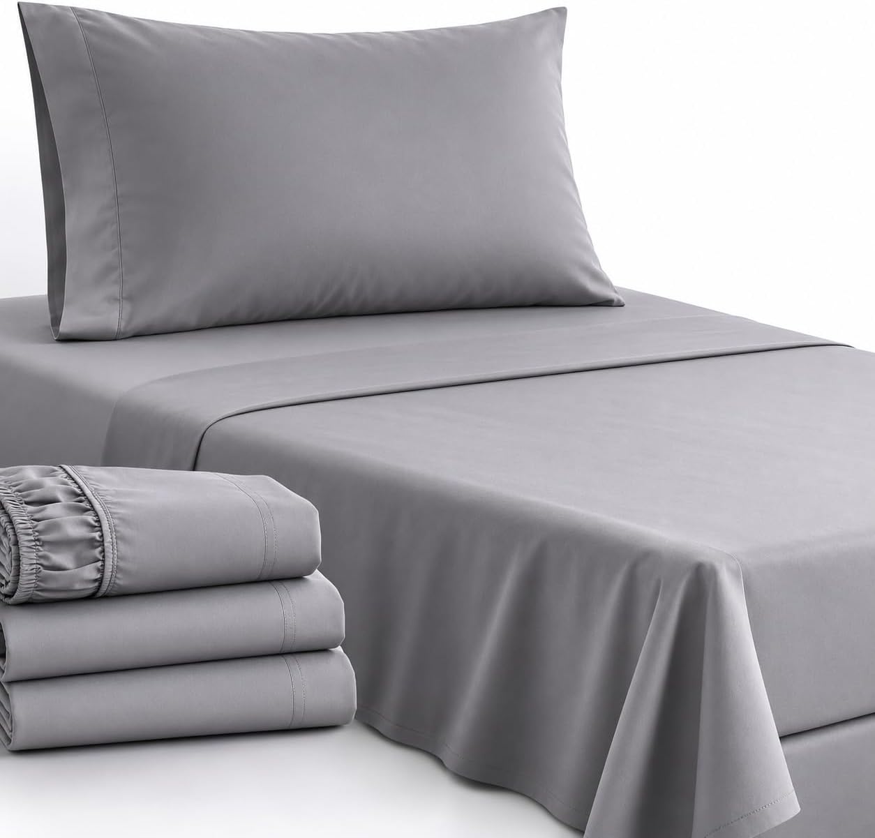 Jogo de Cama Percal 600 Fios Algodão com Elástico Premium (Cinza, Solteiro)