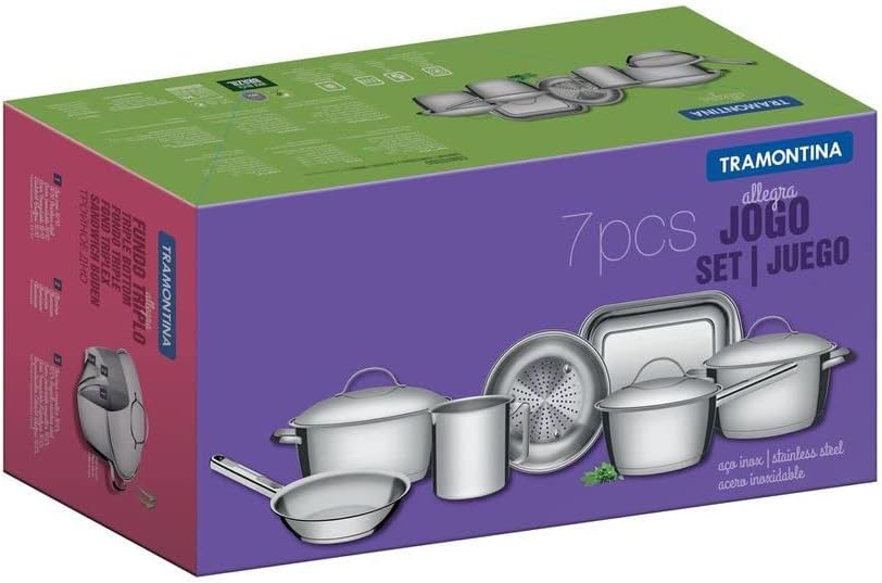 Jogo de Panelas com Fundo Triplo 7 Peça Tramontina Inox — foto 4