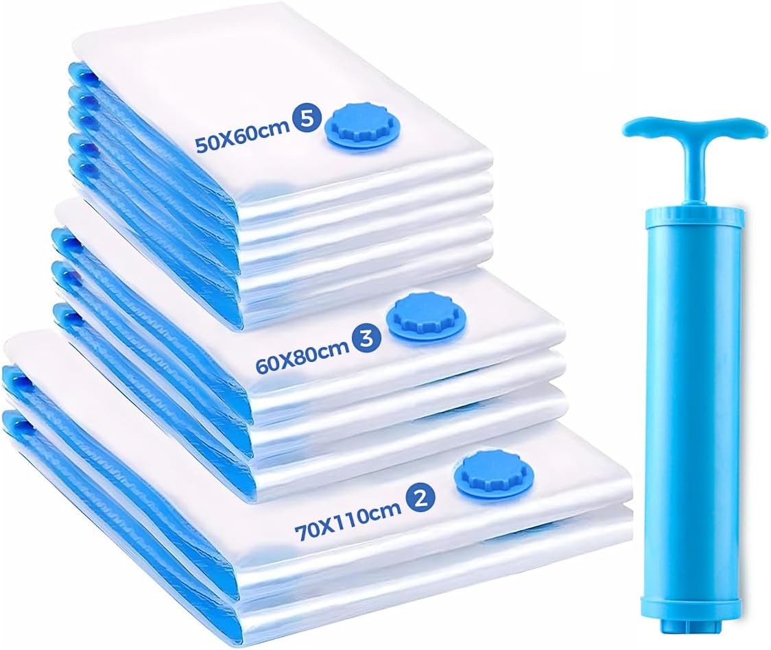 Kit 10 Sacos de Armazenamento a Vácuo em 3 Tamanhos