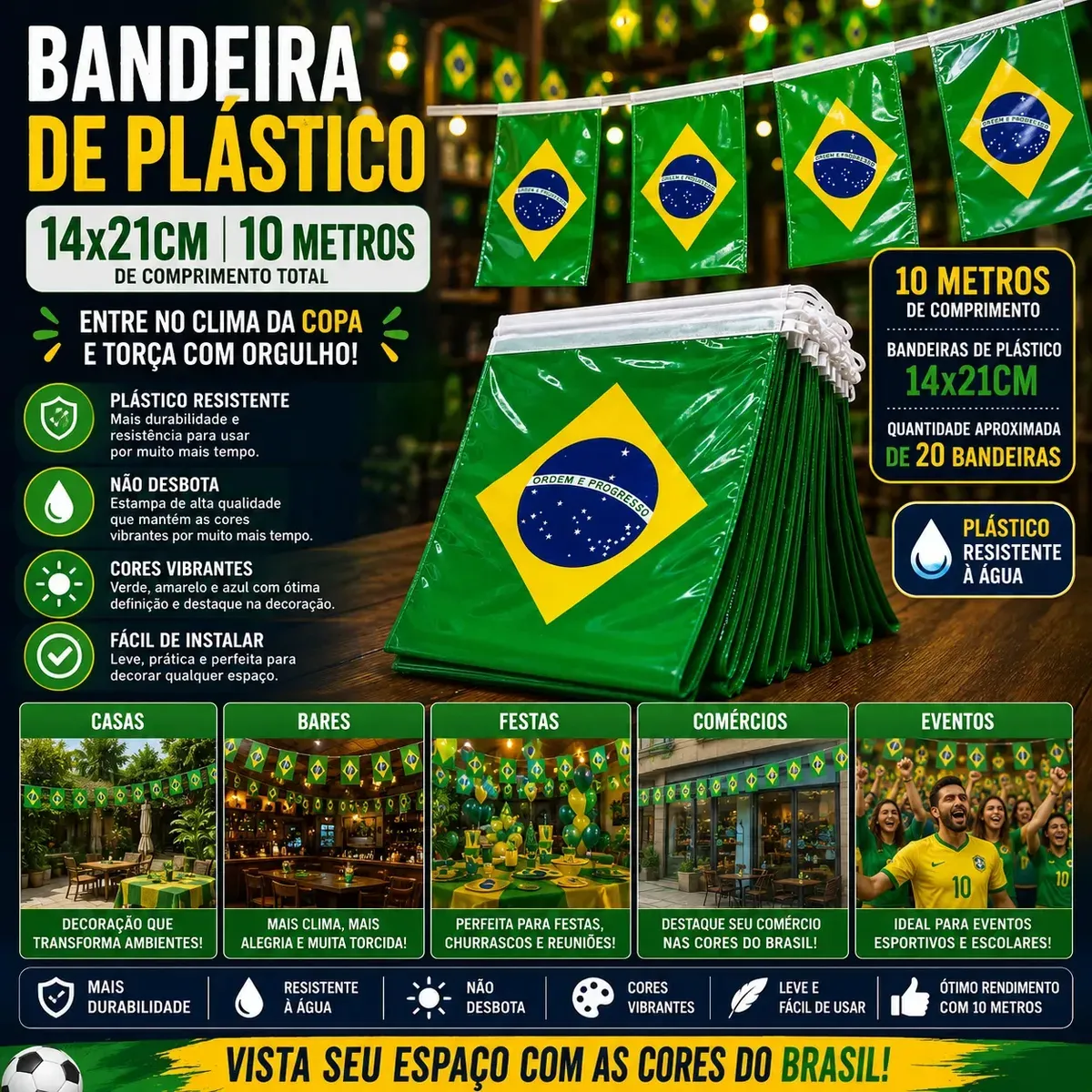Kit 50/80 Metros Bandeirinhas Varal Brasil Copa Do Mundo2026 — foto 3