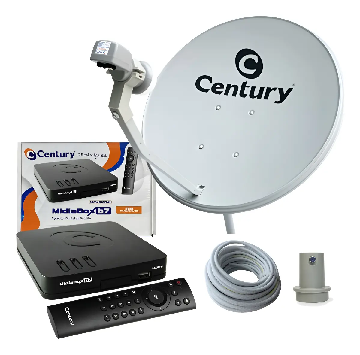 Kit completo Century Midiabox B7 com antena KU e fonte externa