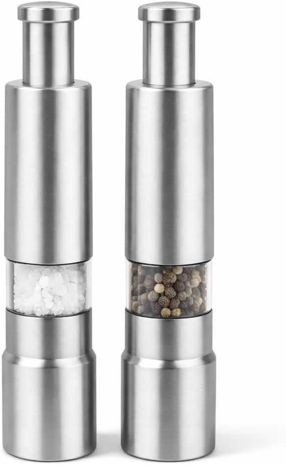 Kit Moedor Manual de Sal e Pimenta em Aço Inox 15 cm – Design Moderno para Cozinha e Mesa