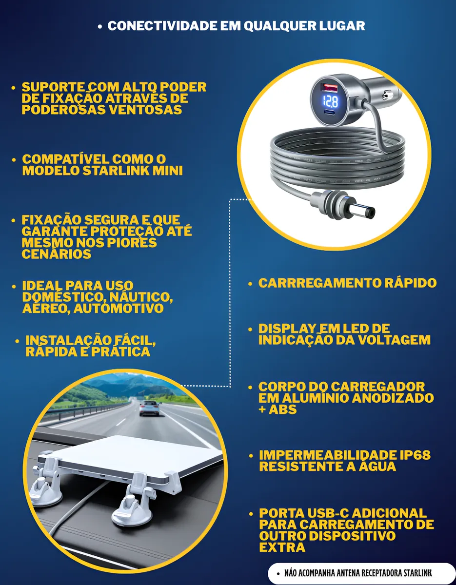 Kit Starlink Mini Suporte E Cabo Internet Satélite Veicular — foto 3