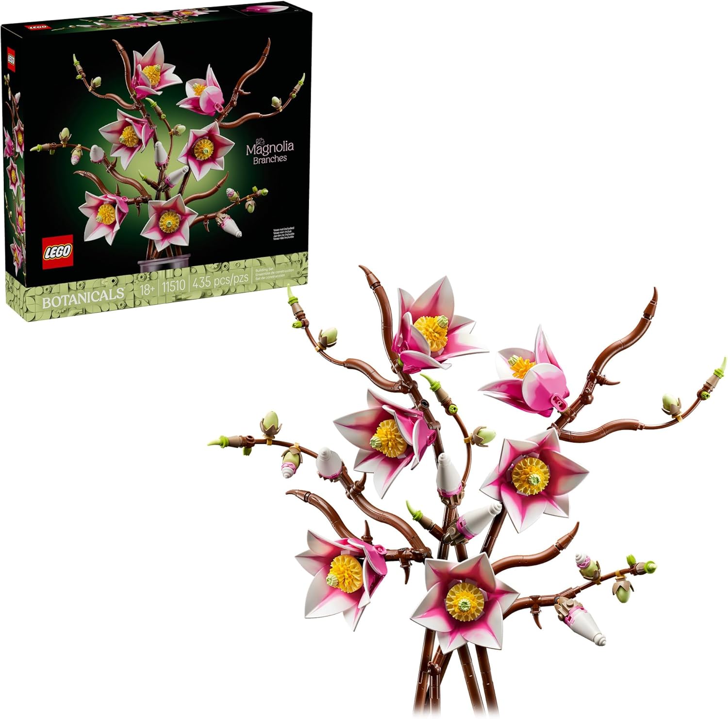 LEGO Botanicals Galhos de Magnólia - Conjunto de Construção para Adultos, Anos 18+ - Flores Artificiais Decorativas para Lar, Escritório - 11510