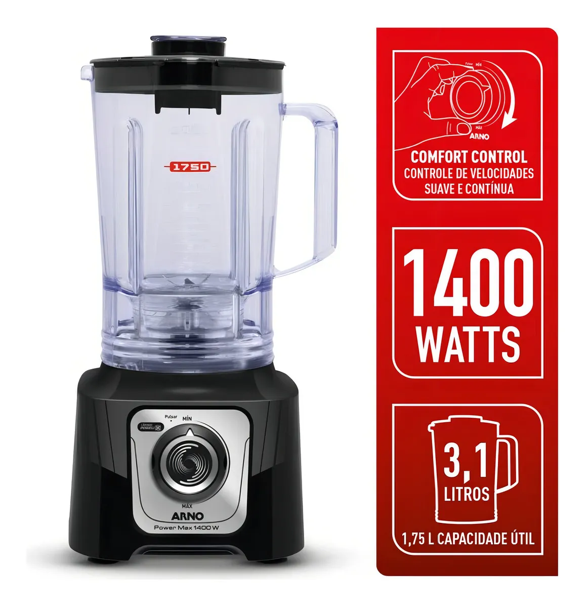 Liquidificador Arno Powermax 1400W Comfort Control LN65 - Bivolt 110V/220V — foto 4