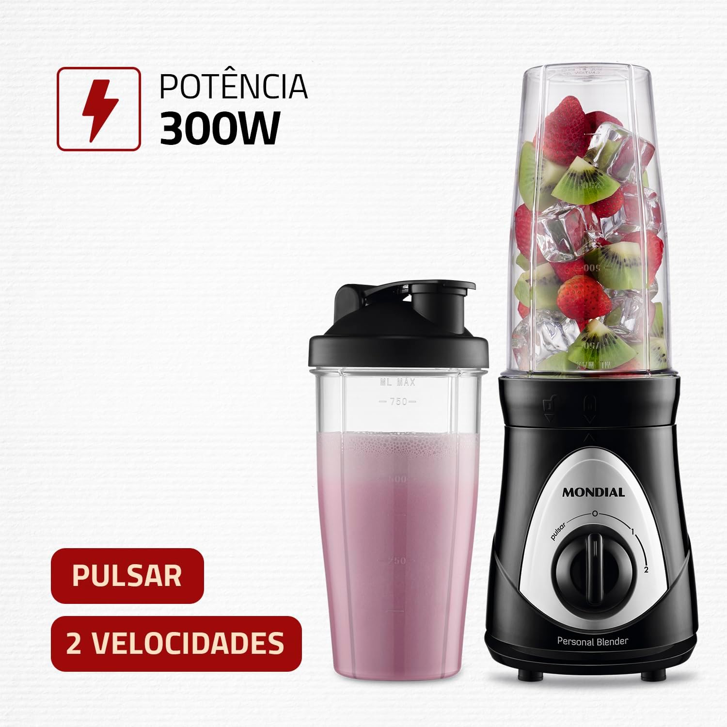 Liquidificador Personal 300W com 2 Copos Squeeze 750ml — foto 2