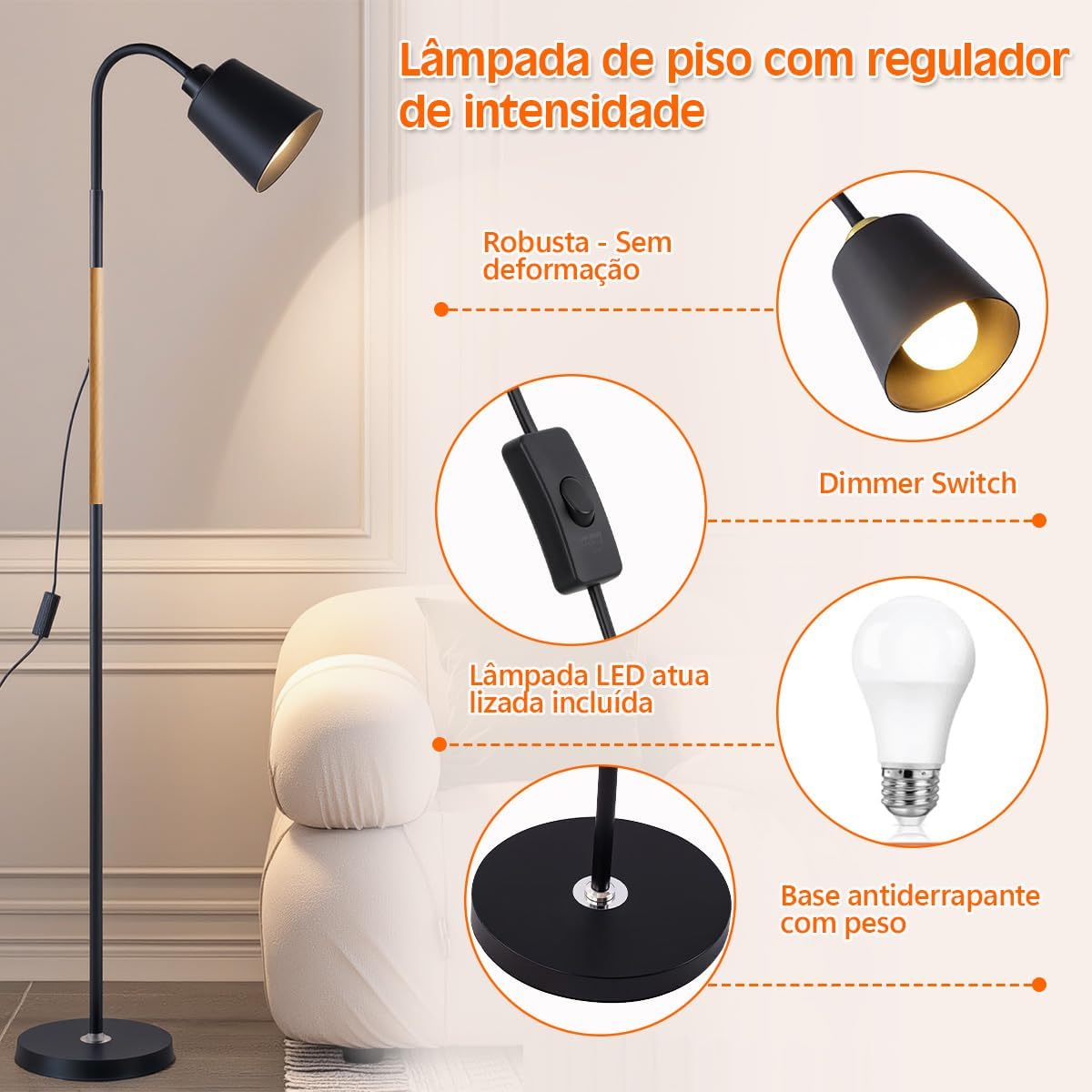 Luminária de Mesa Clássica com Cúpula e Base em Metal — foto 4