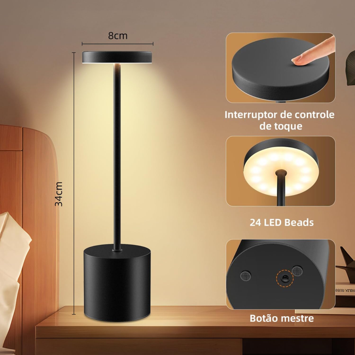 Luminária de Mesa Touch com 3 Modos de Luz Ajustáveis — foto 3
