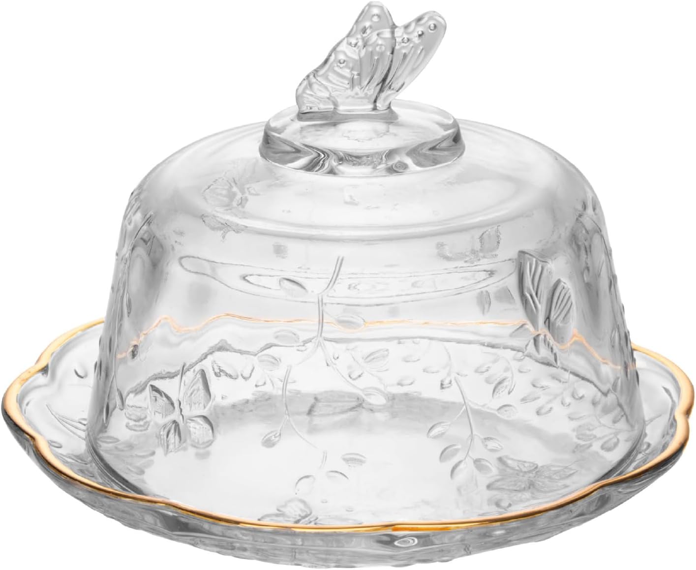 LYOR - Queijeira com Tampa New Butterfly com Fio de Ouro 19,5cm x 12,5cm Cristal Ecológico