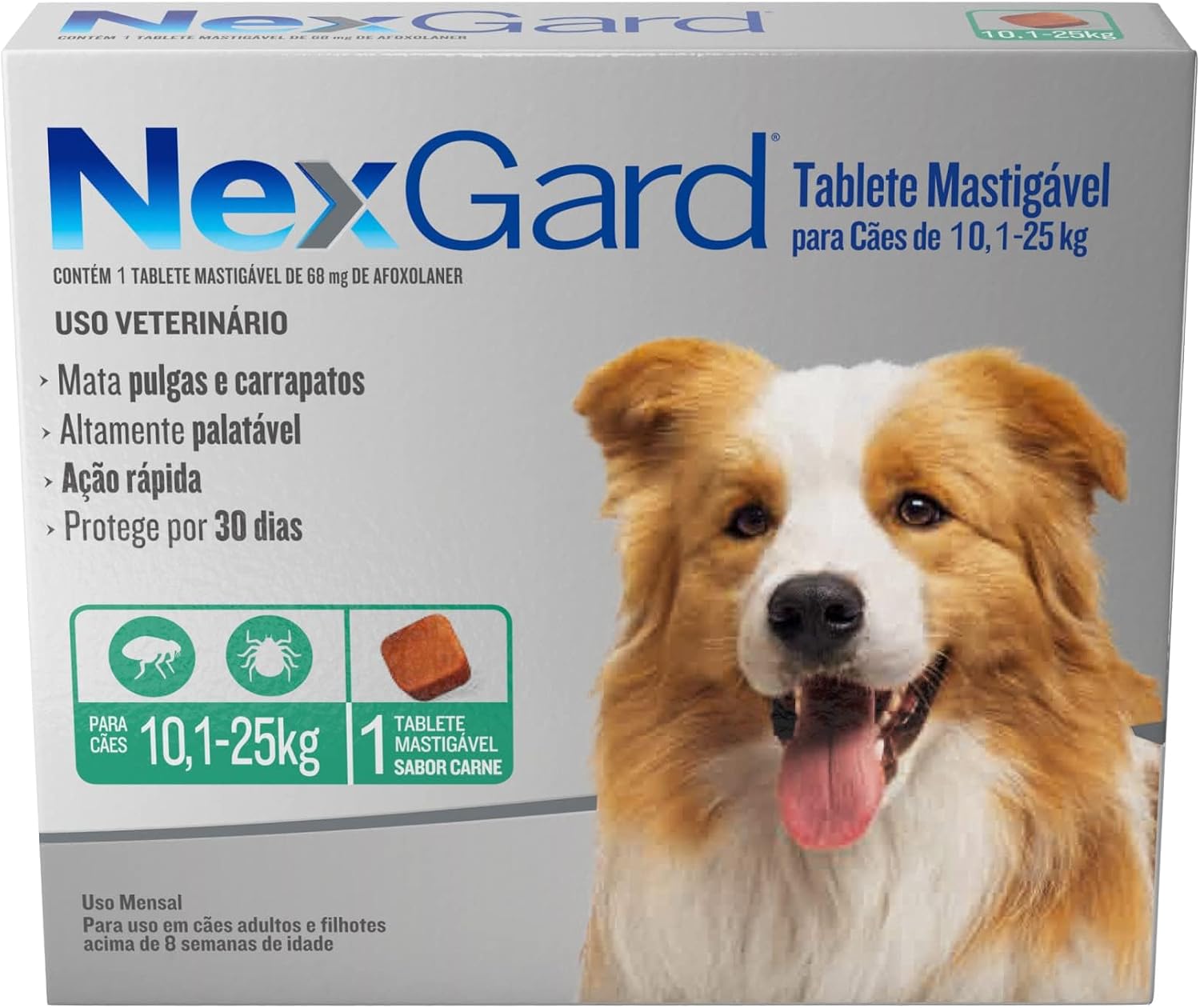 NexGard Antipulgas e Carrapatos para Cães de 10,1 a 25kg - 1 tablete