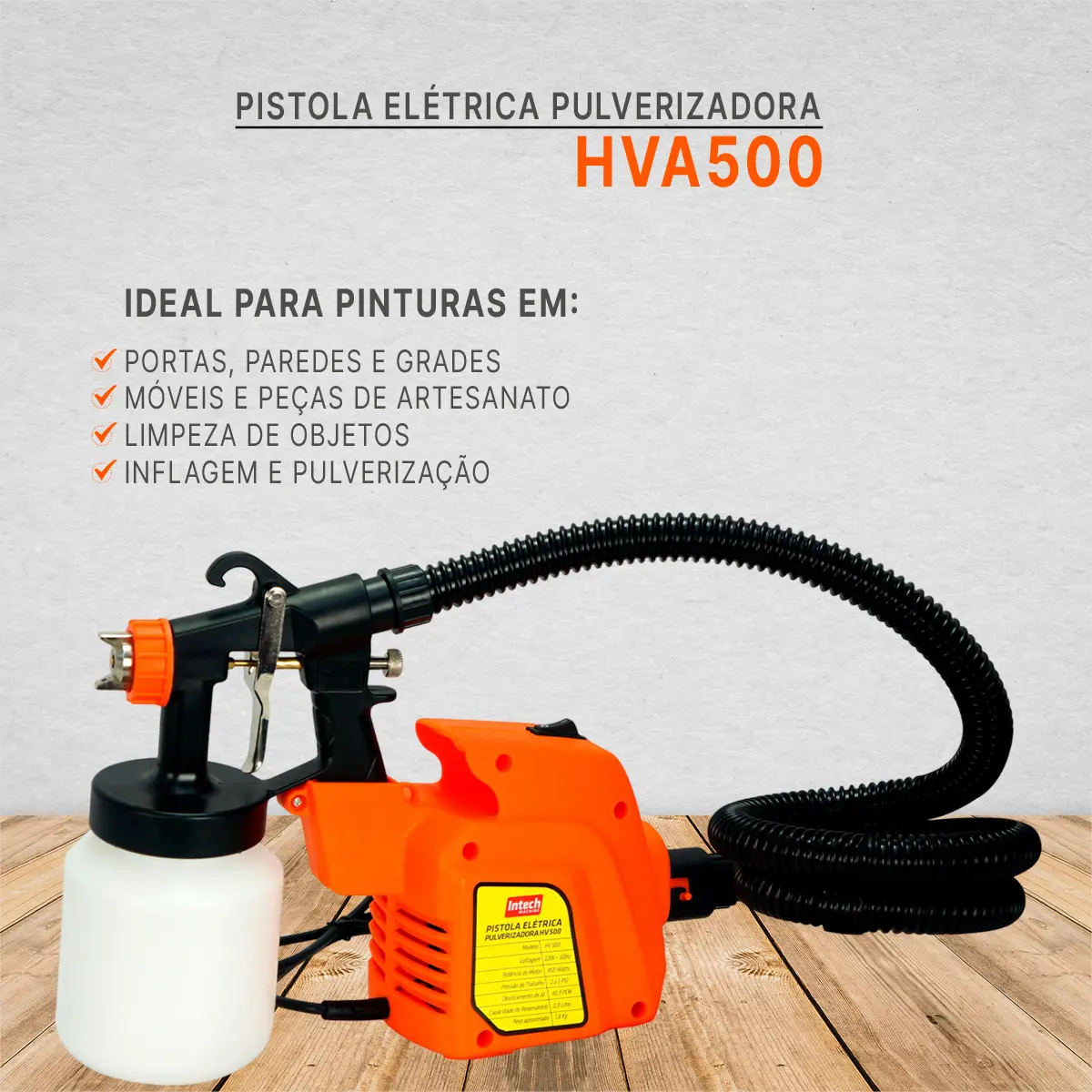 Pistola Pintura Paredes C/ Sistema Hvlp Motor De 450w Intech — foto 2