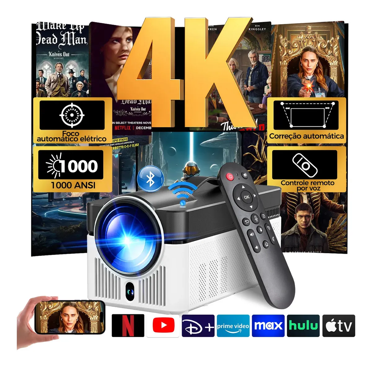 Projetor Magcubic HY450 LED Full HD 1080p Android Wi-Fi 6 e Bluetooth