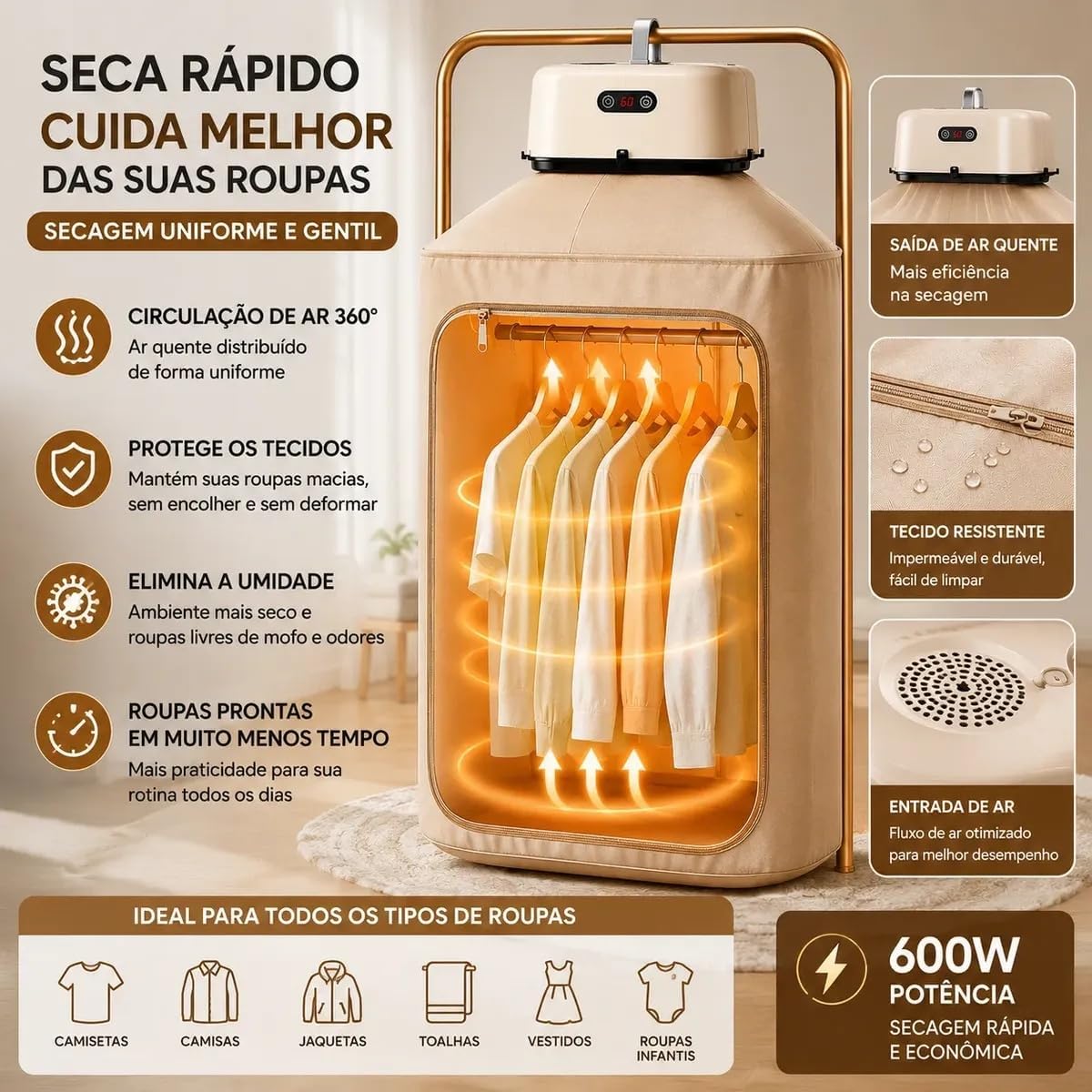 Secador de Roupas Elétrico Portátil 110V, Compacto e Leve — foto 5