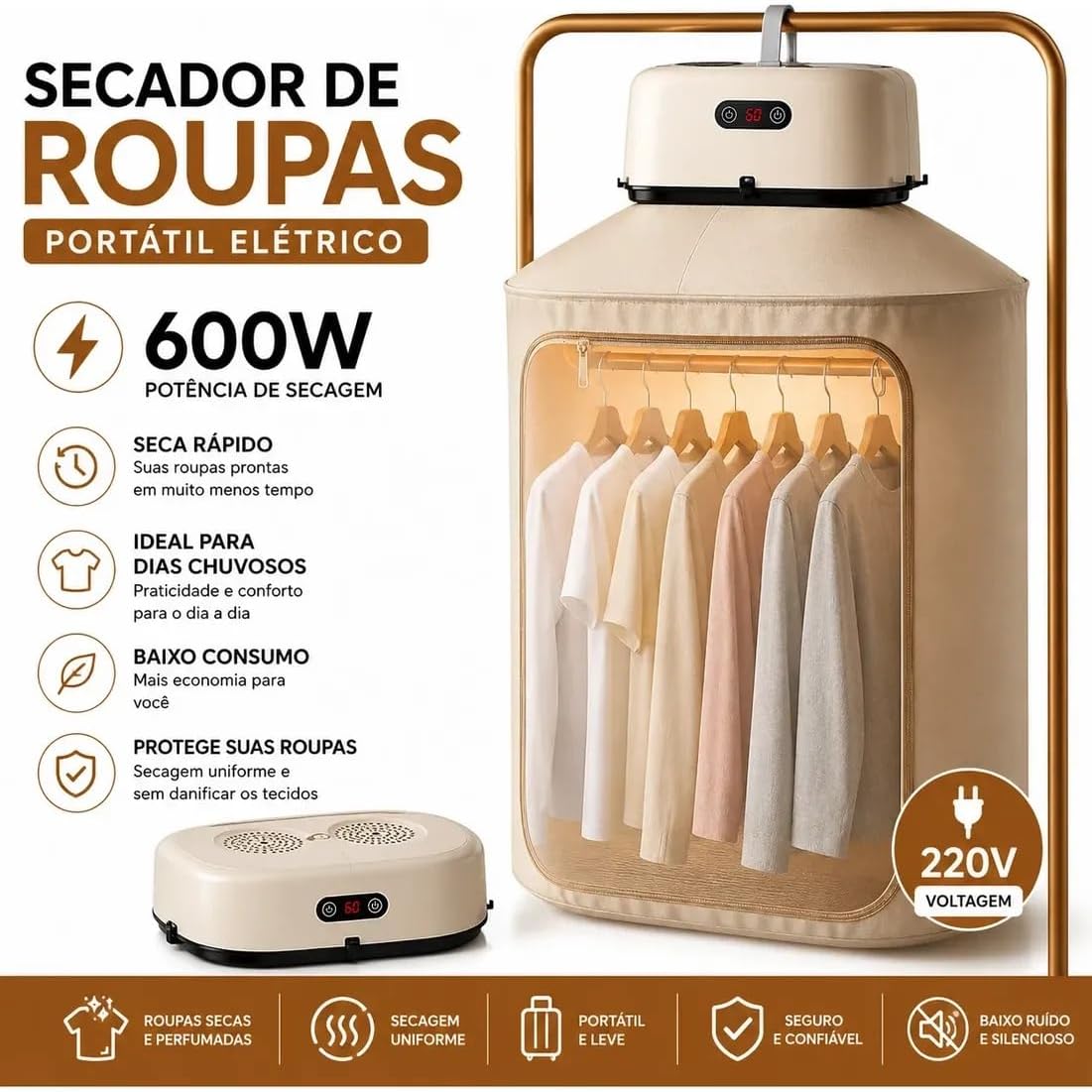 Secador de Roupas Elétrico Portátil 110V, Compacto e Leve — foto 2