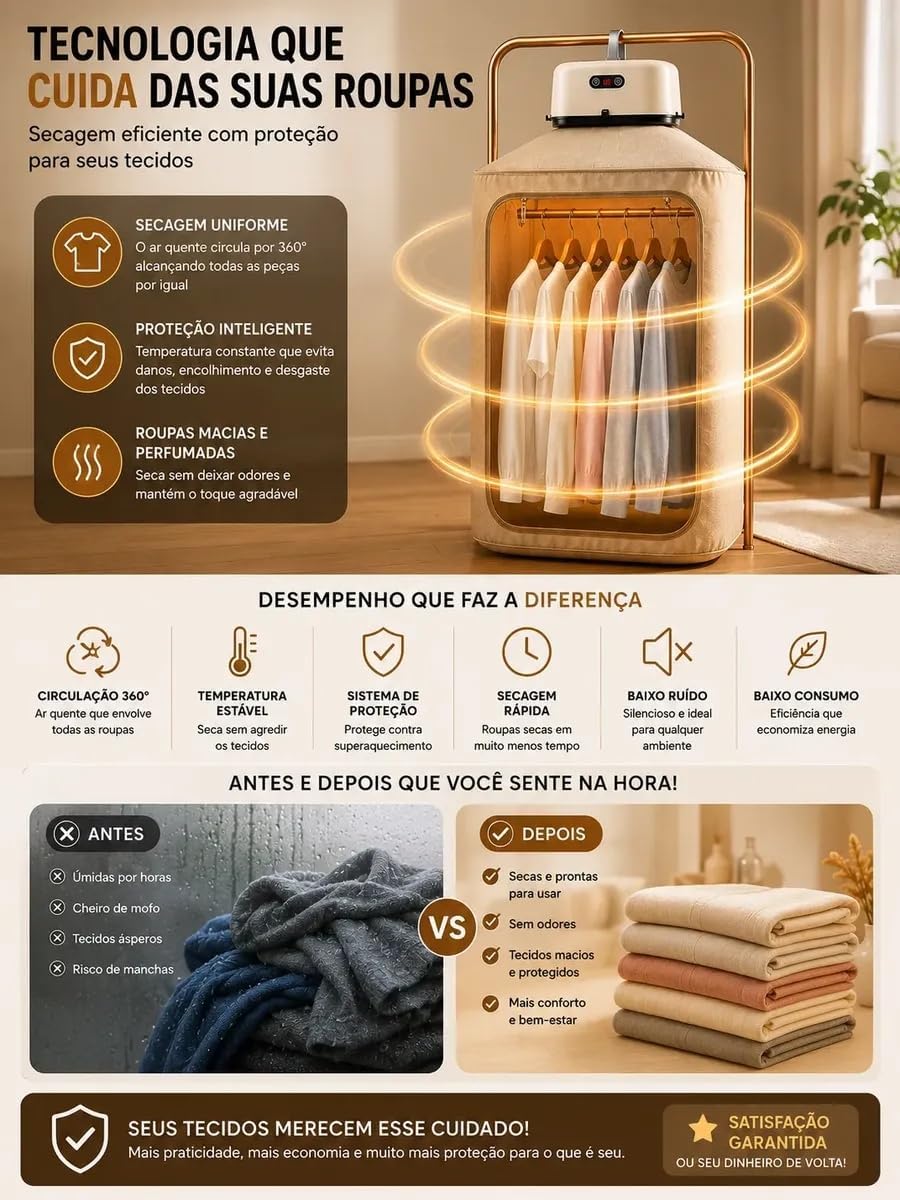 Secador De Roupas Portátil Elétrico Aquecedor Varal Dobráve 220V — foto 2