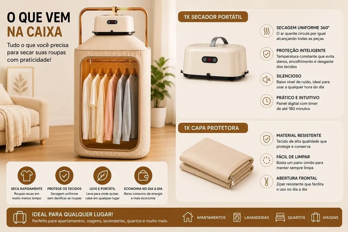Secador De Roupas Portátil Elétrico Aquecedor Varal Dobráve 220V — foto 7