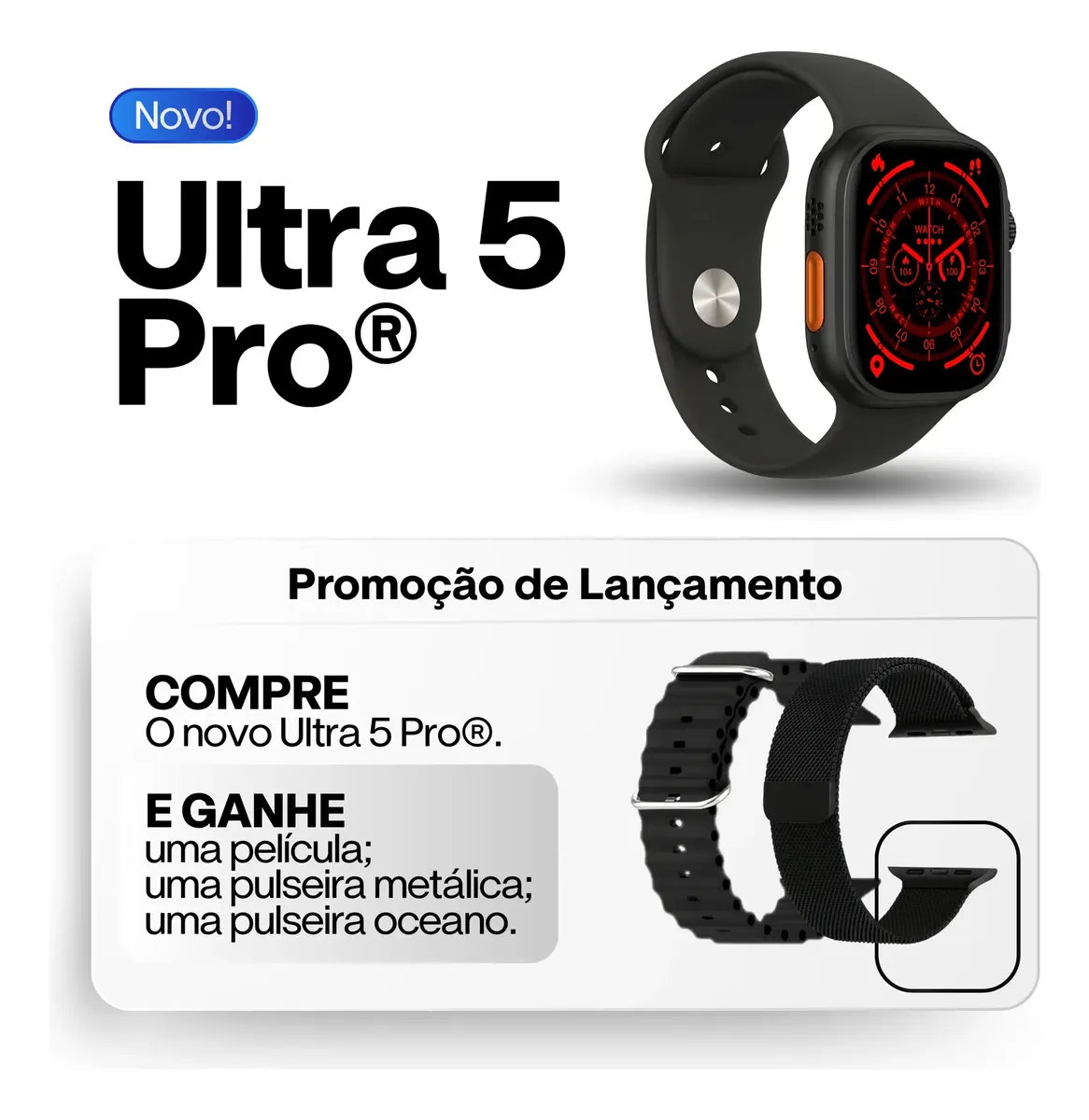 Smartwatch 2026 Ultra 5 Pro Amoled Esportivo Nfc C/ Ligações — foto 2