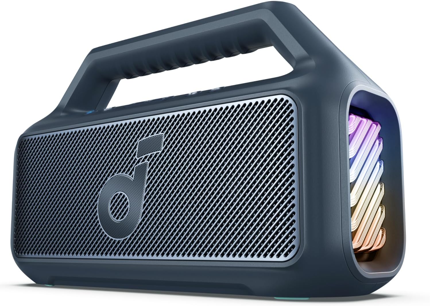 Soundcore Boom 2 da Anker Caixa de Som Portáteis Bluetooth, 80W, Subwoofer, BassUp 2.0, 24H, IPX7, Flutuante, Luzes RGB, USB-C, Equalizador Personalizado, Portátil para Camping e Praia, Azul