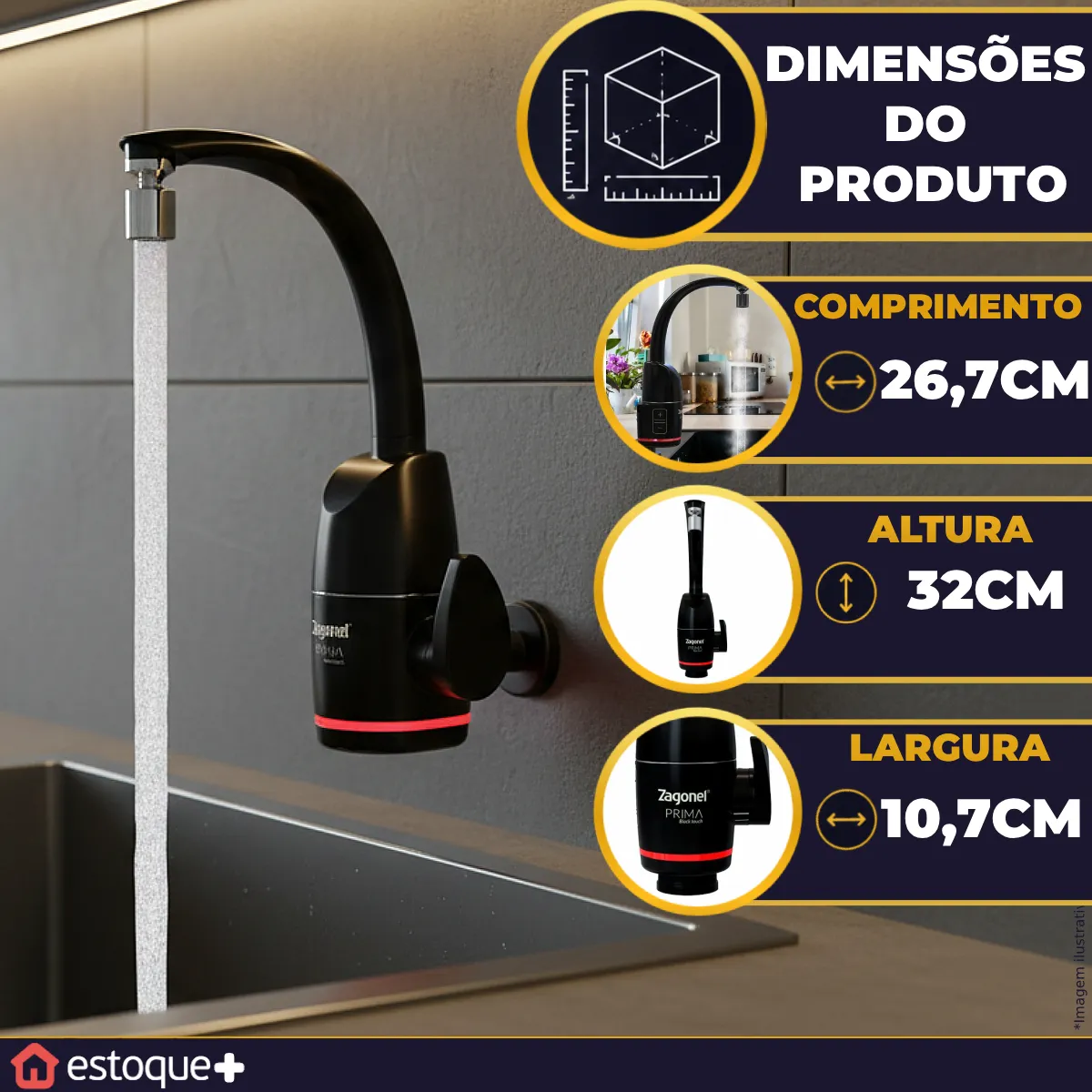Torneira Elétrica Zagonel Prima Touch Parede E Bancada Preta — foto 3