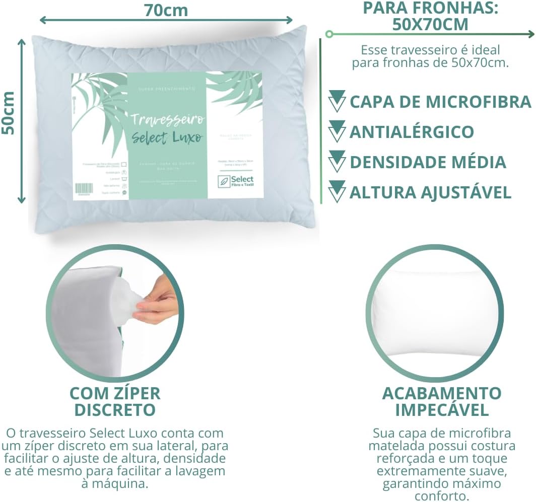 Travesseiro de Fibra de Silicone Antialérgico com Altura Ajustável — foto 2