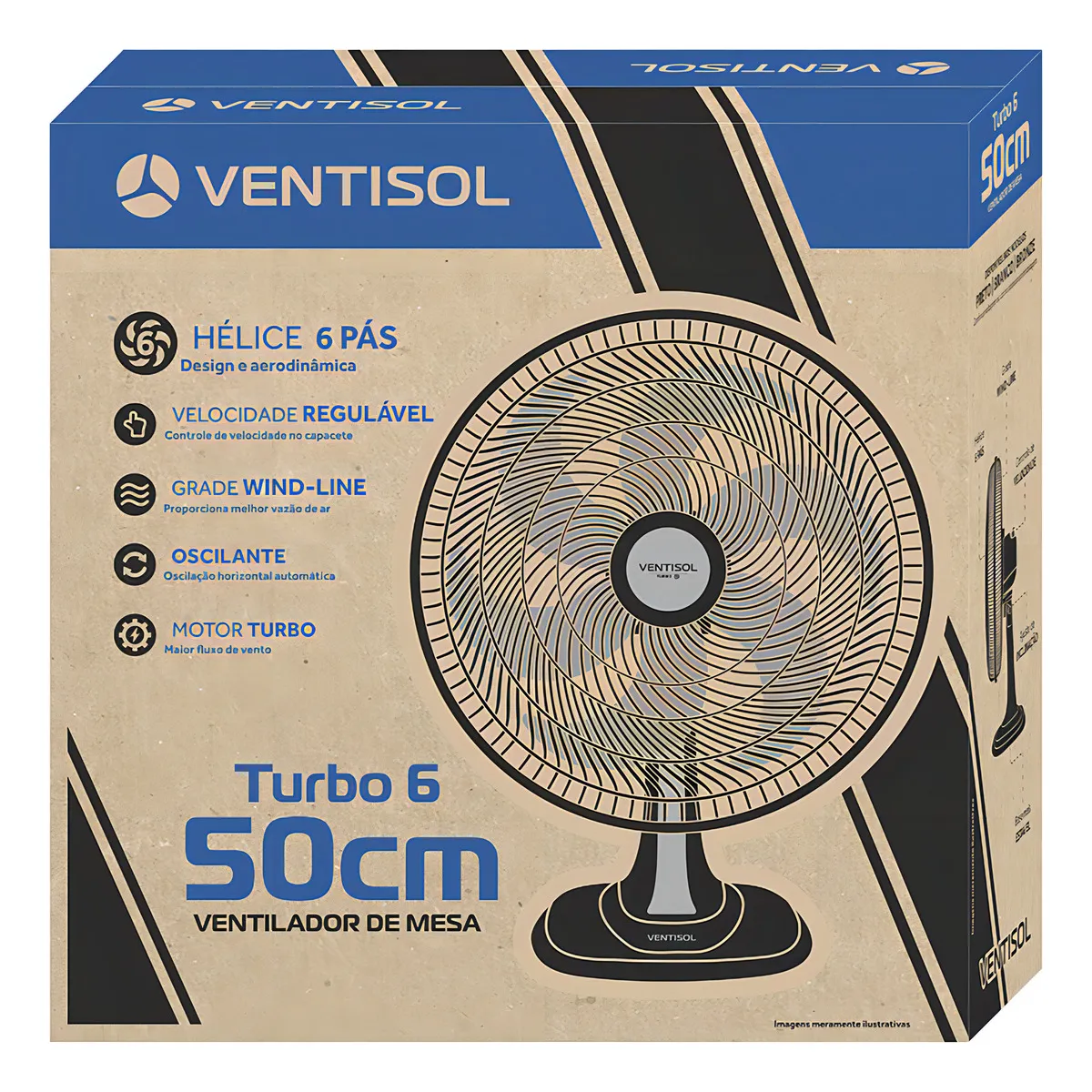 Ventilador De Mesa Ventisol Turbo 50cm Com 6 Pás Preto — foto 4