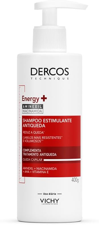 Vichy Dercos Energy+, Shampoo Estimulante, Tratamento Antiqueda para Cabelos Fracos e Quebradiços, Fortalece os Fios com Aminexil, Niacinamida e Vitamina E, 400g